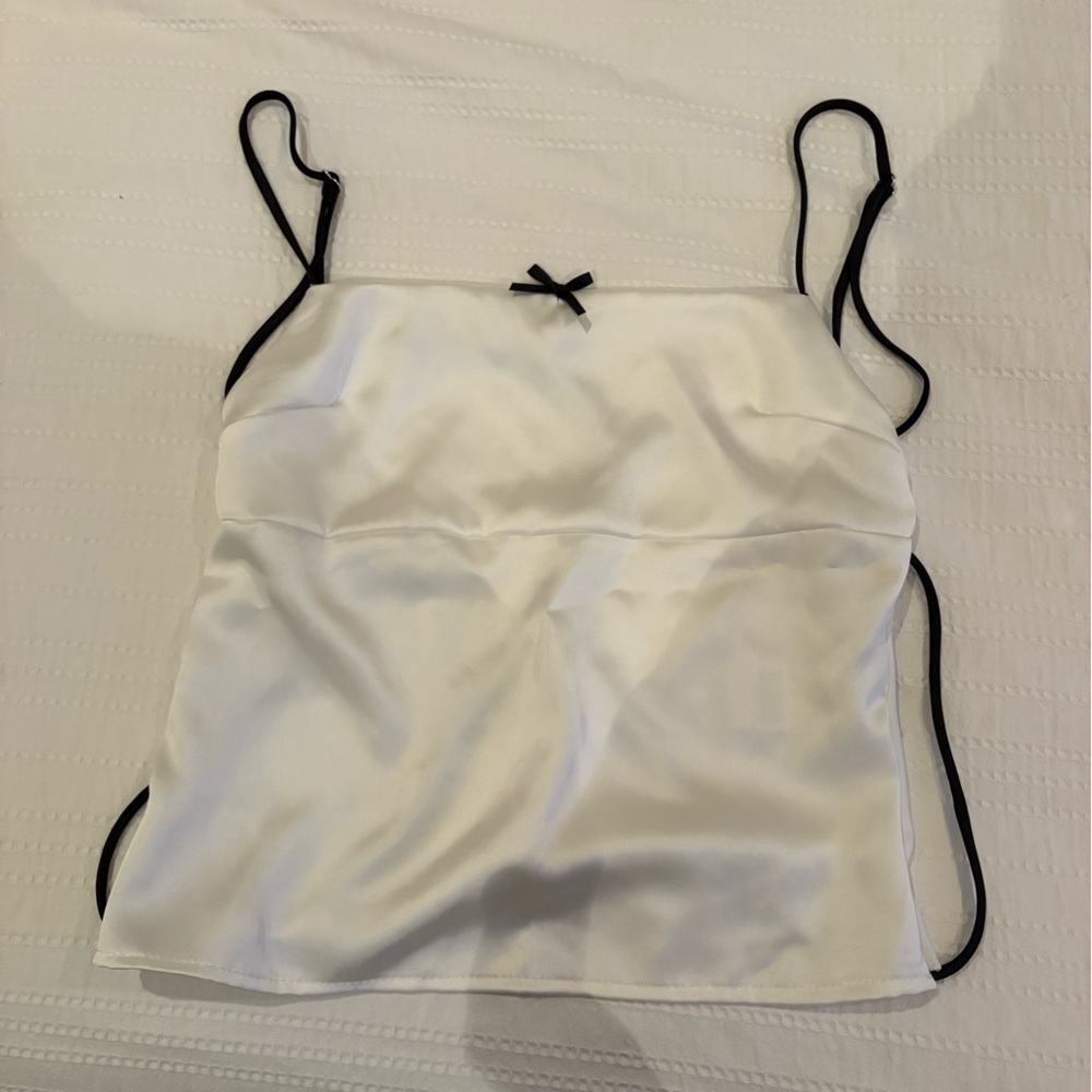 White Satin Corset Top with Black Straps